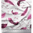 thumbnail image 1 of Soimoi Pink Silk Fabric Leaves & Feather Printed Fabric 1 Yard 42 Inch Wide, 1 of 3