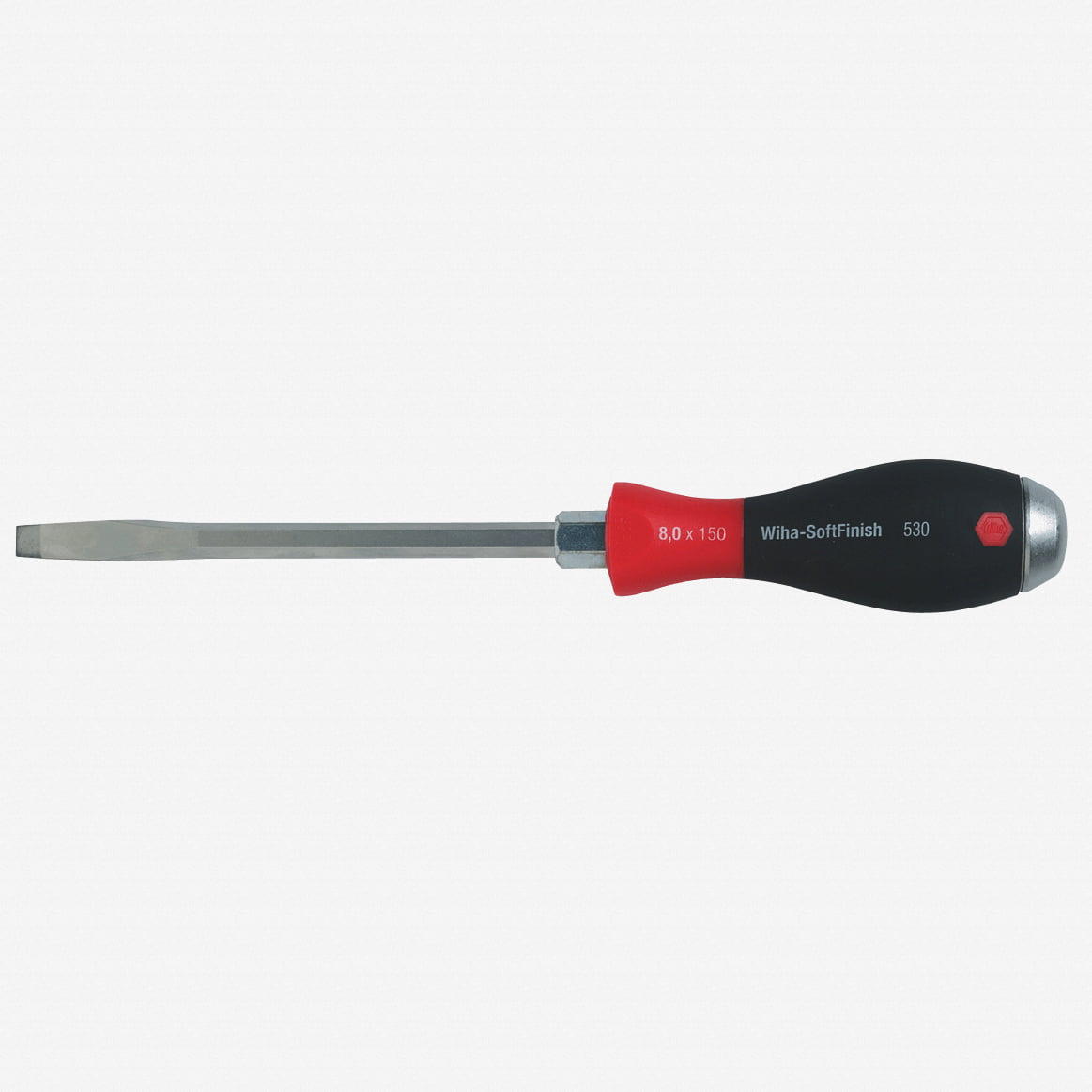 8.0 x 150mm Wiha 53027 Slotted Screwdriver with SoftFinish Handle and Solid Metal Cap 