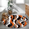 thumbnail image 4 of Orange Gray Stripes Round Living Room Rugs 4 ft, Abstract Art Modern Washable Area Rug with Non-Slip Sturdy Edge Binding Round Carpet for Entryway Kitchen Bedroom Bathroom, 4 of 9