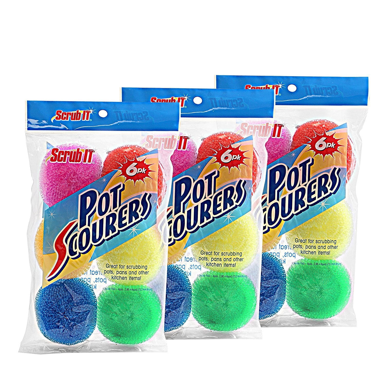 18 Round Nylon Dish Scrubber Scouring Pads By 3 Packs Of 6 Scour Assorted Col 
