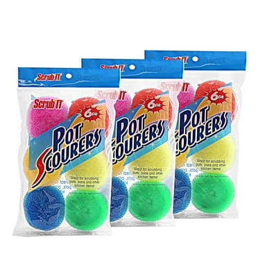 Scrubit 18 Round Nylon Dish Scrubber Scouring Pads 3 Packs Of 6 Scour Pads Assorted Colors