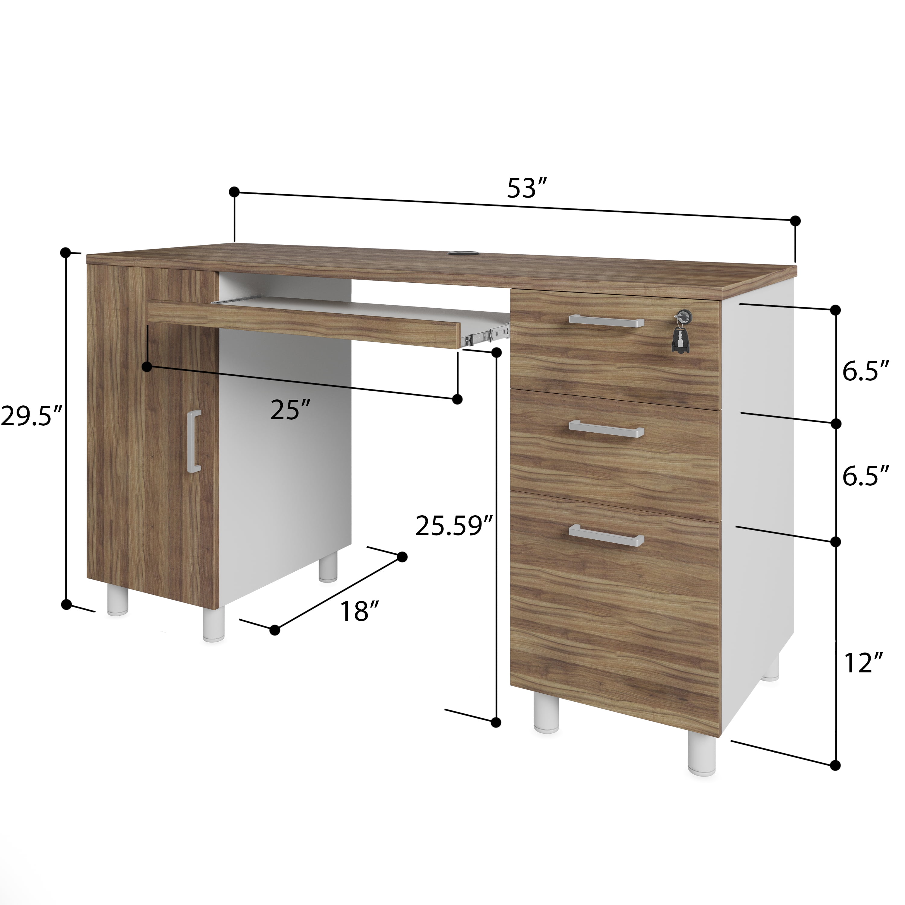 Modern Design Venice Computer Desk Great for Home Office Desk by Crafts and Comfort - 3 Drawers and CPU Storage Cabinet - Laptop Workstation with Keyboard Tray and Cable Hole - Walnut / White