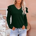 thumbnail image 3 of Blouses for Women Ruffle Long Sleeve Fashion Casual Solid Color Loose Pullover V Neck Long Sleeve Tops, 3 of 6