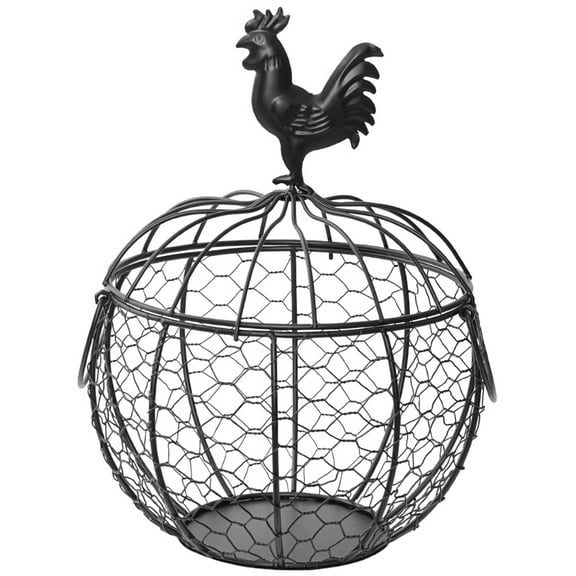 Egg Basket for Gathering Fresh Eggs, Black Metal Rooster Top Design, Countertop Fresh Egg Holder, Large Capacity Holds 36 Eggs, Portable Handle, Farmhouse Style Storage