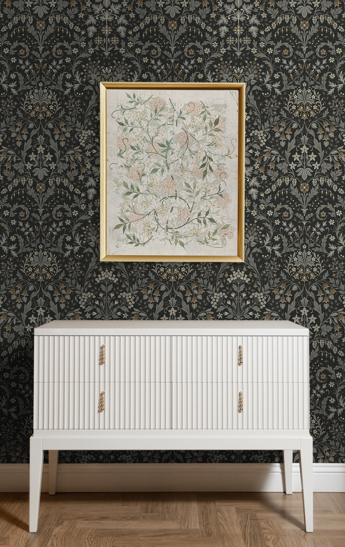 NextWall Charcoal & Pavestone Filigree Floral Peel and Stick Wallpaper - 20.5 in. W x 18 ft. L Roll