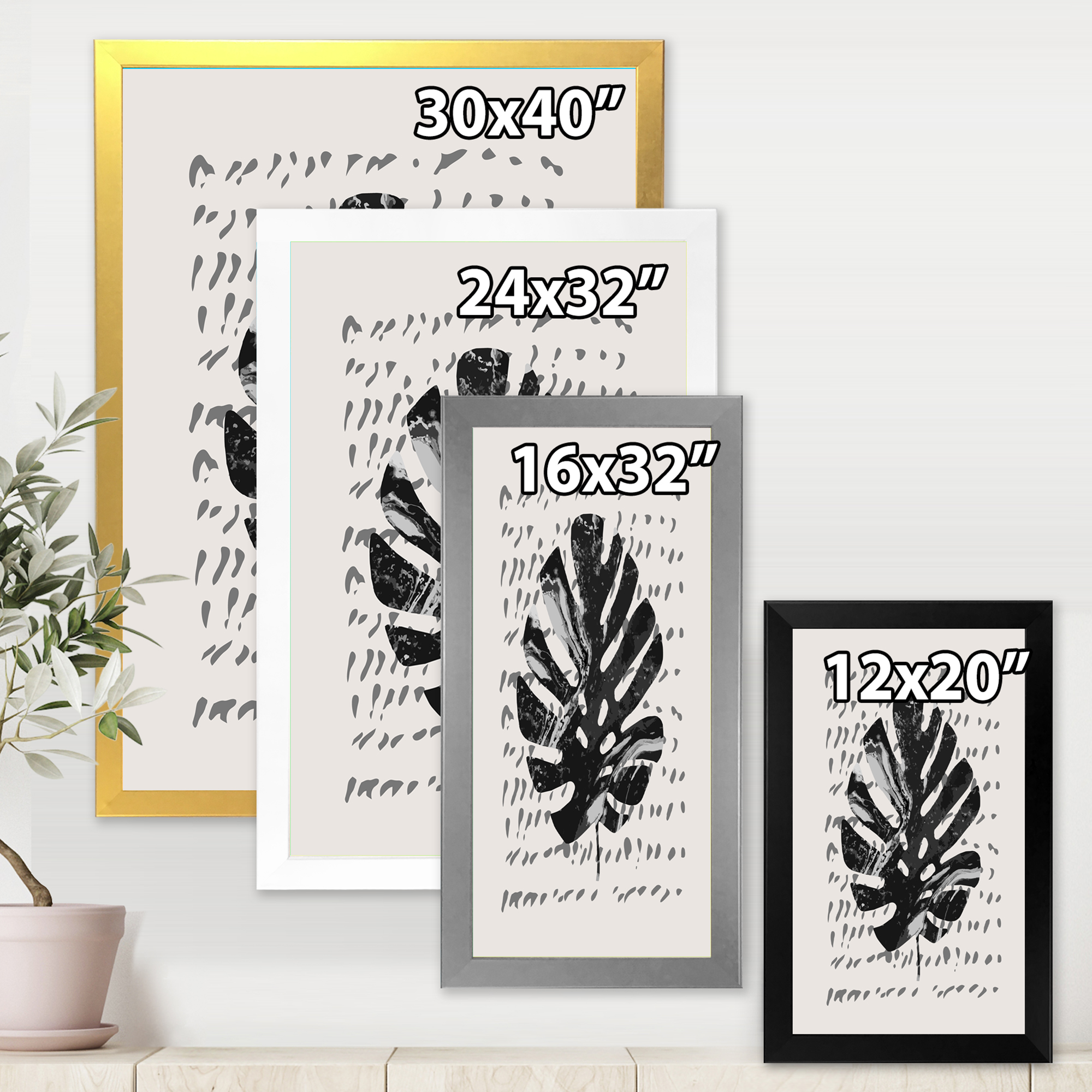Designart 'Minimal Tropical Palm Leaf Over Grunge Texture' Tropical Framed Art Print