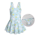 thumbnail image 5 of Xixirimido Bunny Chicken Carrot Eggs Print Girls One Piece Swimsuits Sleeveless Swim Dress for Girls Skirted Bathing Suit Hawaiian Skirt Swimwear UPF 50+ Sun Protection for Easter, Blue, 8-9 Years, 5 of 7