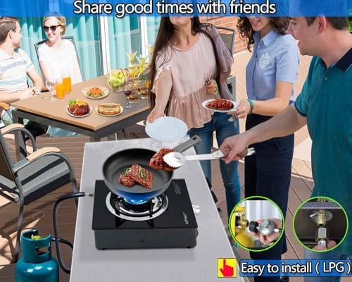 Propane Burner, Single Burner Propane Stove 15,000 BTU, Gas Stove Auto Ignition, Thickened High-temperature Glass, Easy to Clean, LPG for Outdoor Cooking, RV, Emergency$$Sport & Recreation Other