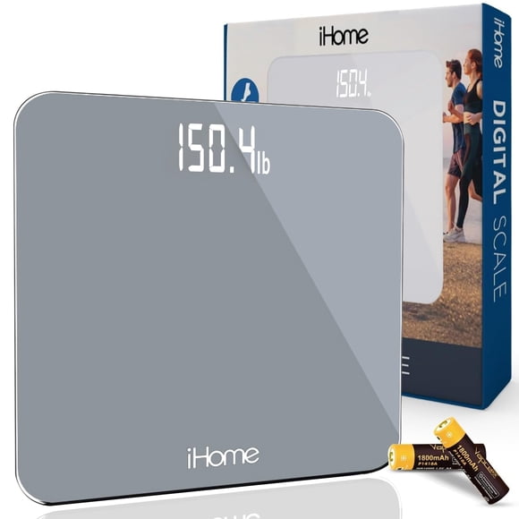 Báscula digital iHome, báscula de baño, pilas incluidas, báscula de peso corporal, báscula digital, báscula de baño para pesarse, báscula digital para pesarse (gris)