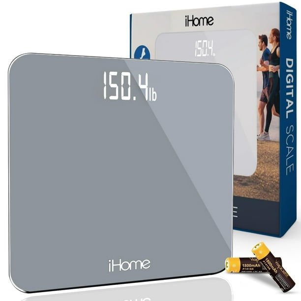 Báscula digital iHome, báscula de baño, pilas incluidas, báscula de peso corporal, báscula digital, báscula de baño para pesarse, báscula digital para pesarse (gris)