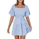 thumbnail image 1 of Vestido de mujer con cuello cuadrado y mangas acampanadas - Color liso, sin cintura, falda en capas, mangas cortas, 1 of 4