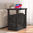 thumbnail image 6 of REDAYFUR Narrow End Table with Flip Top Charging Station and 2 Drawers, Type-C & USB port & Power outlets, Wooden Storage Cabinet, Side Table with Storage for Living Room and Bedroom | Blackgrey, 6 of 8