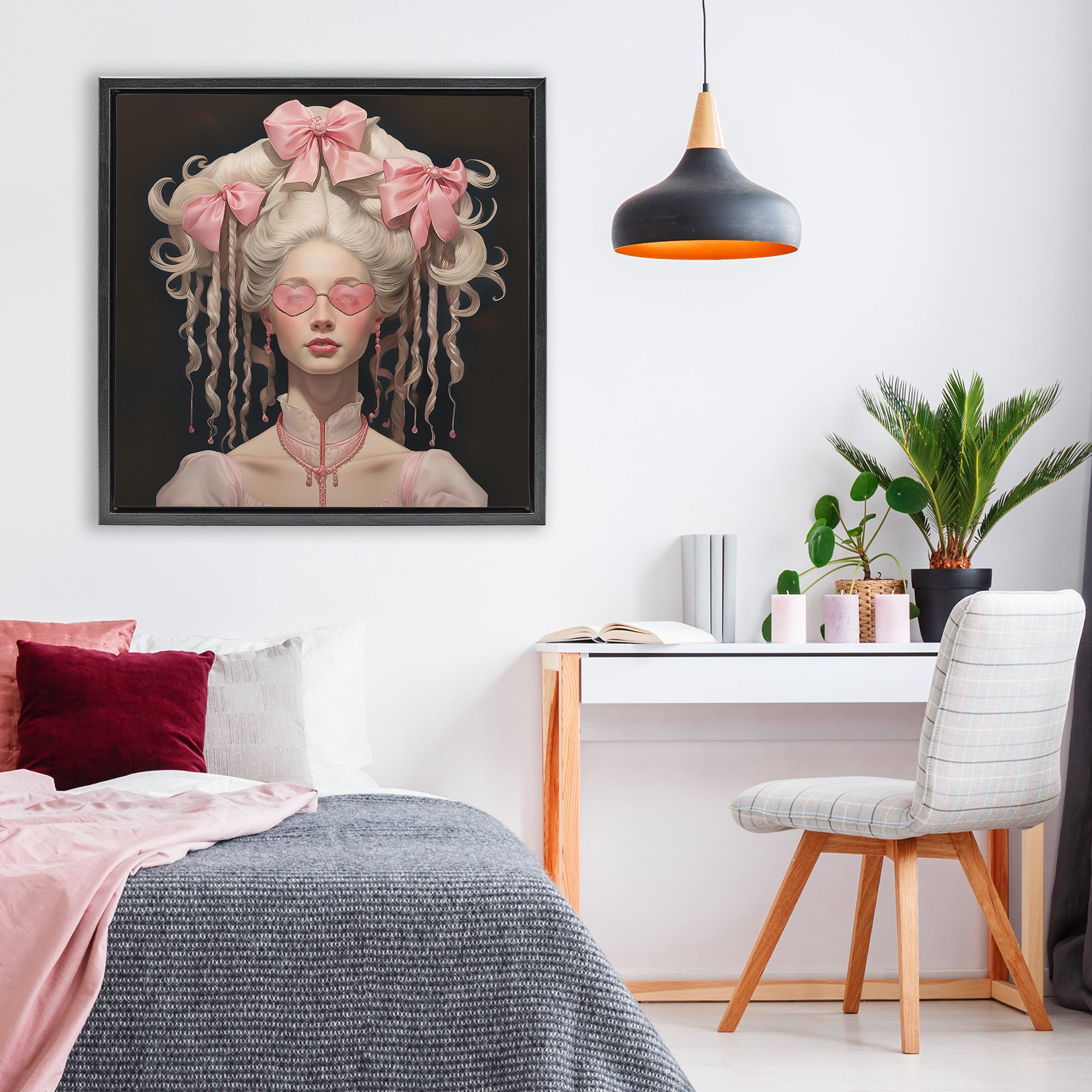 Stupell Industries Rococo Woman Opulent Ribbons Black Framed Floater Canvas Wall Art, design by Grotto Studios