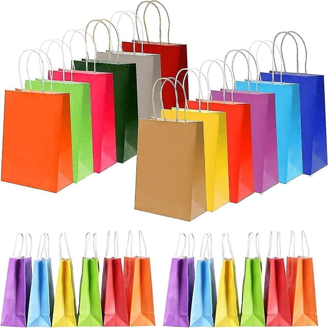 Paquete de 24 bolsas de papel kraft de colores 22 x 8 x 16 cm con asa KEWITY