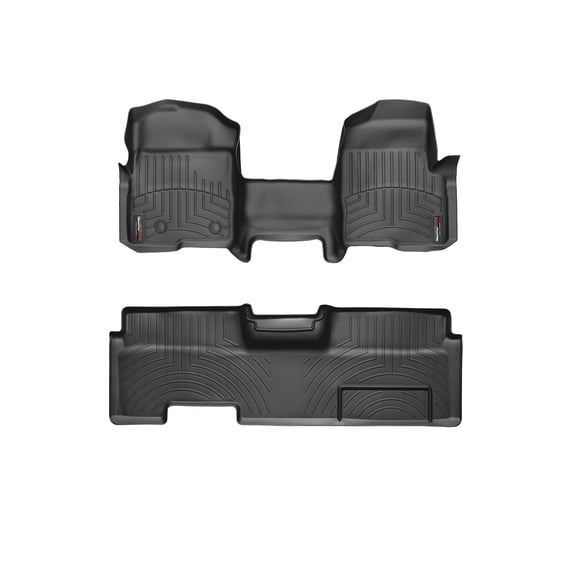 WeatherTech Custom Fit FloorLiners compatible with 2012-2014 Ford F-150 - 1st Row Over-The-Hump & 2nd Row, Black