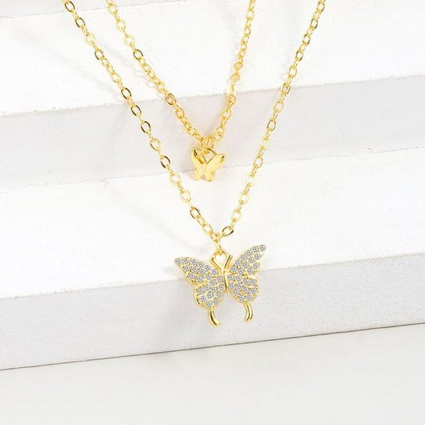 Cadena de clavícula Fernando Clásico Zafiro Rhinestone Cristal CZ Mariposa Dorada