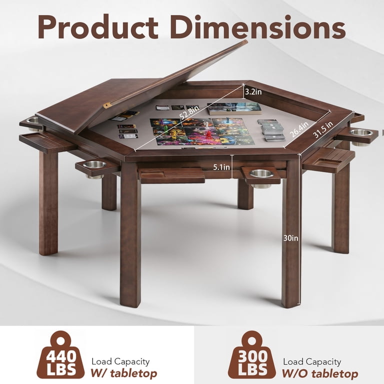 Avocahom Hexagon Solid Wood Game Table for 4-6 Players, Removable