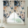 thumbnail image 2 of Vintage Blue Floral Swag Curtains for Kitchen/Bedroom/Living Room, Butterflies Watercolor Flower Tan Scalloped Curtains 63 Inch Long, Window Swag Topper Curtains Valances 2 Panels Set 36"x63", 2 of 8