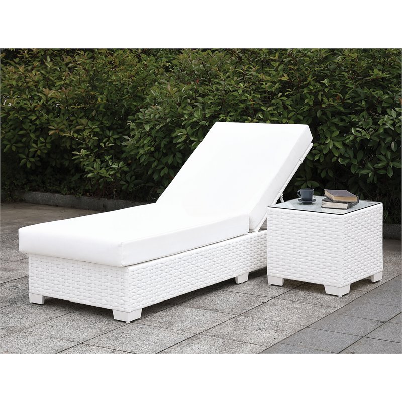 Furniture of America Arthur Rattan and Glass Top Outdoor End Table in White - image 2 of 3