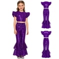 thumbnail image 2 of iiniim Girls Sequin Dance Outfit Hip Hop Jazz Crop Top and Pants Stage Performance Purple 10, 2 of 7