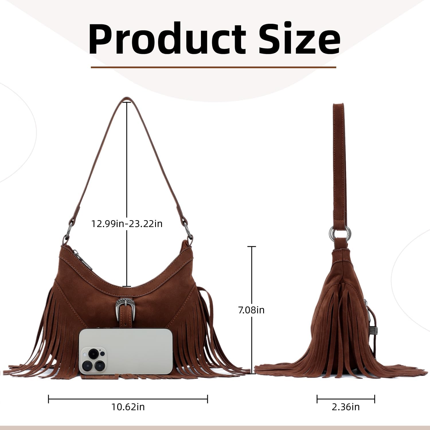 Fringe Hobo Purse for Women Tassel Shoulder Bag Vintage Suede Handbag Hippie Western Tassel Bag