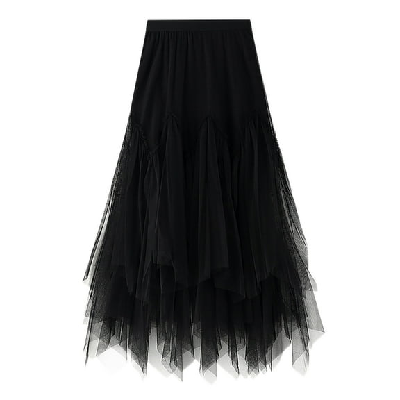 RUTAYY Women's Mesh Skirt A-Line Elastic Waist High Waist Solid Color Irregular Comfortable Breathable Elegant Chic Midi Skirt