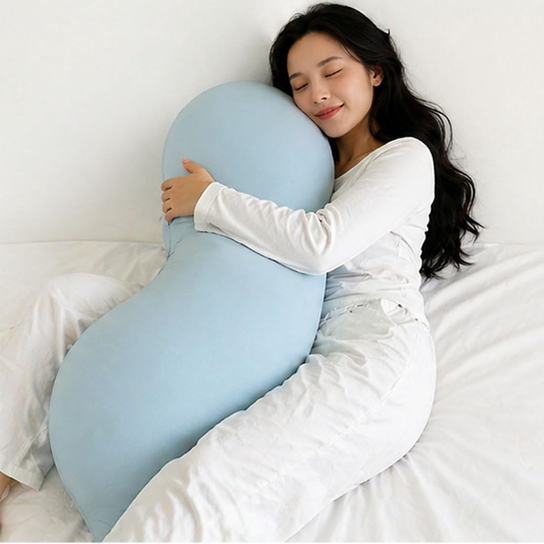 JEBTBFZE Pea Pod Body Pillow for Side Sleepers, S-Shaped Cooling Full Body Support Hug Pillow with Removable Cover (Grey, 110cm)
