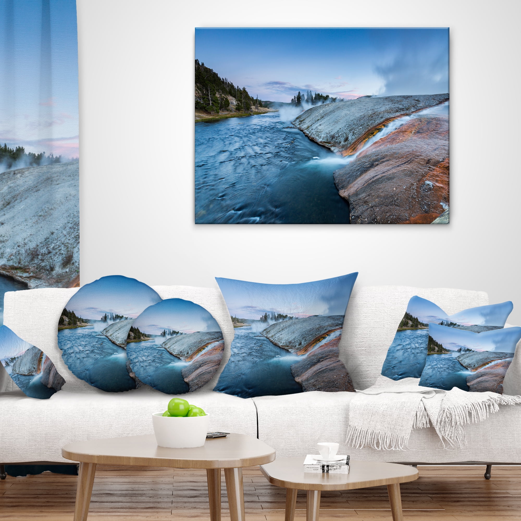 Designart Midway Geyser Basin In Yellowstone - Seashore Throw Pillow - 18x18