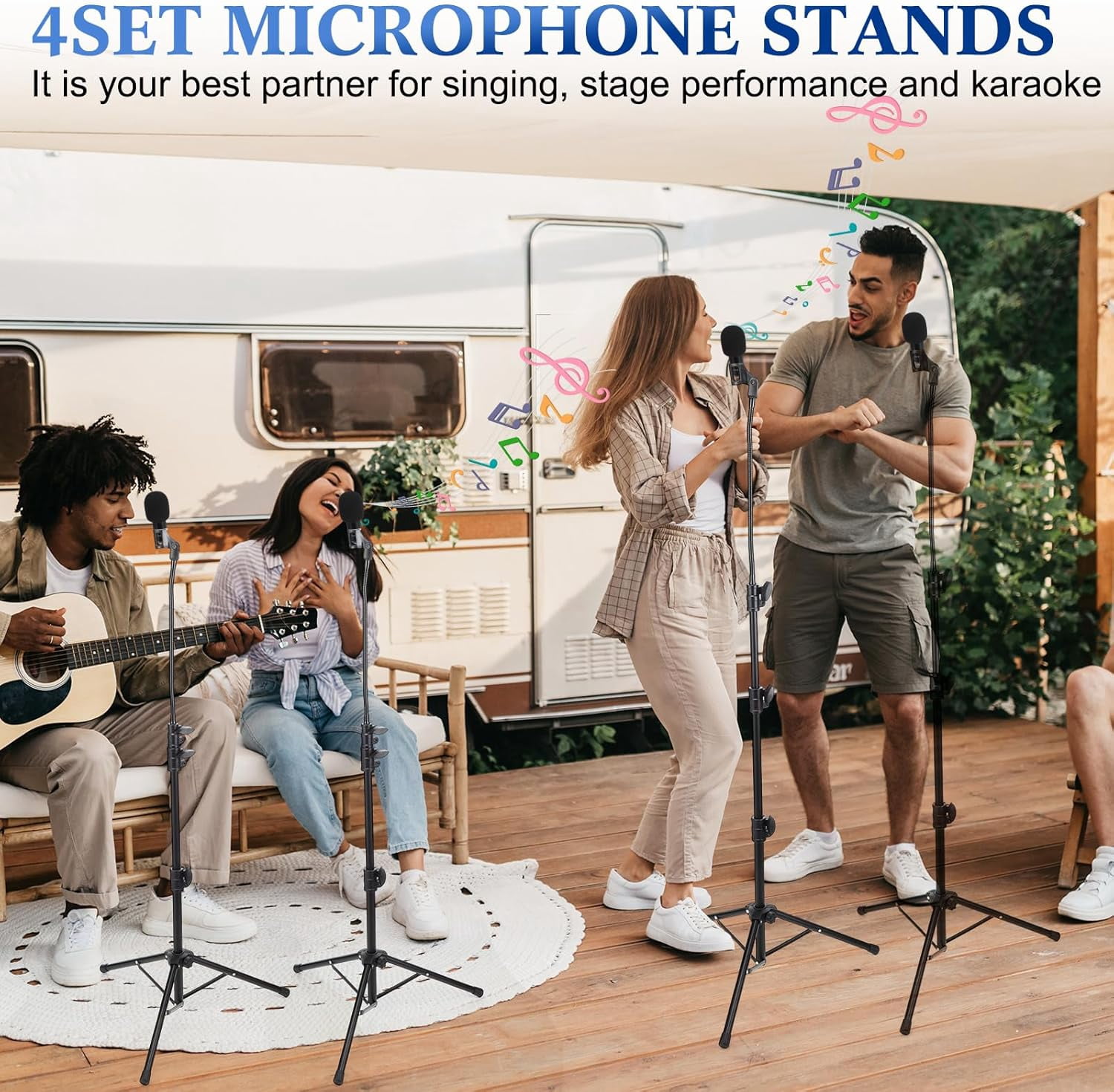 4 Pcs Tripod Microphone Stand  Arm Floor Mic Holder Adjustable 24-67 Inch with Carrying Bag and Clips for Singing Stage Karaoke