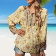 thumbnail image 2 of Jamsmile Womens Blouses Tops Bohemian Style Summer Loose V Neck Floral PrinTshirts Loose Casual Long Sleeves Boho Blouse, 2 of 5