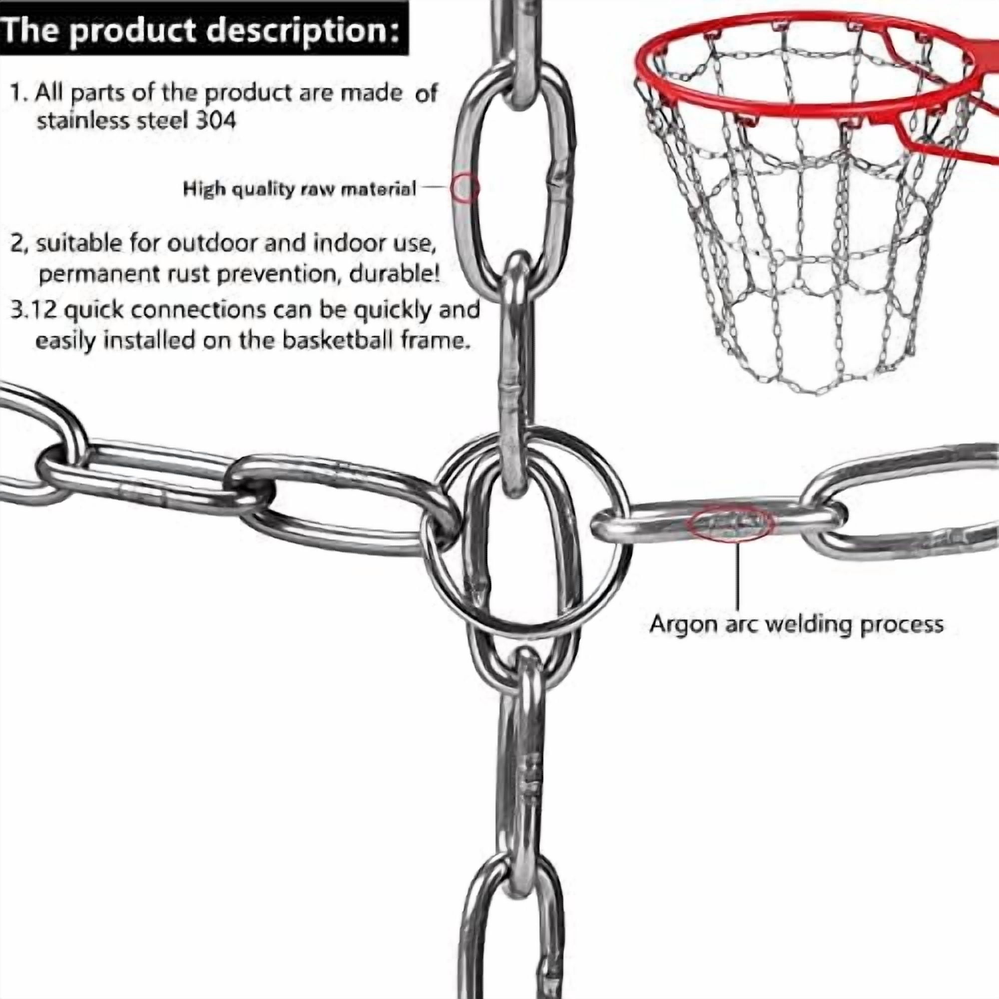 GOLRISEN Basketball net, Metal Chain Net Braided Permanent Rust Proof (12 Links), Quick Installation