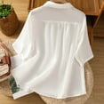 thumbnail image 4 of Women's Cotton Linen Tops Short Sleeve Embroidery Button down Shirts Loose Fit Blouses Lightweight Clothes (2XL, White), 4 of 5