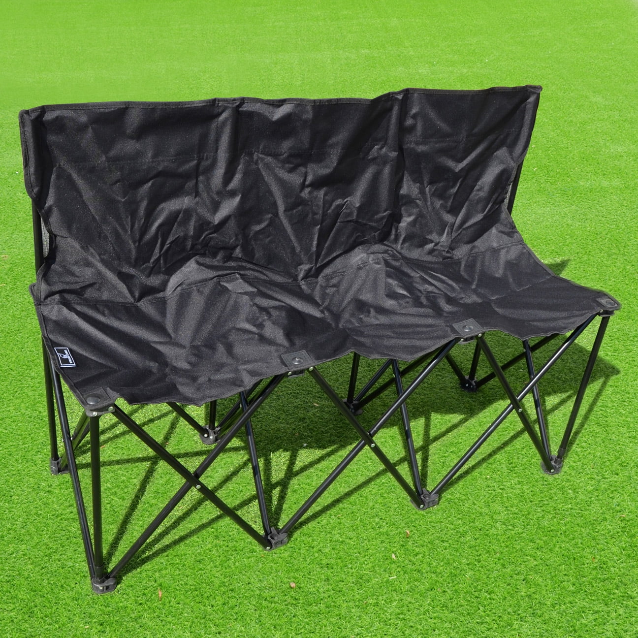 Folding Portable Team Sports Sideline Bench 3 Seater Outdoor Waterproof Carrybag Black
