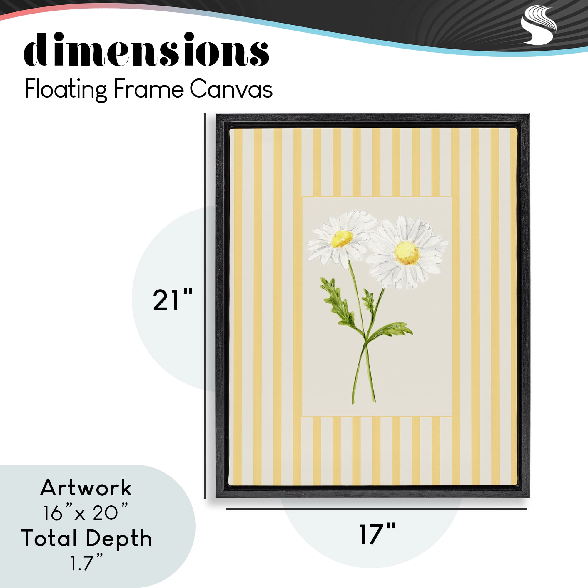 Yellow Stripe Daisy Black Framed Floater Canvas Wall Art, design by Lisa Wehmeyer