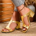 thumbnail image 5 of Domuza Women Leather Heeled Sandals Platform T-Strap Sandal Solid Color Open Toe Shinny Summer Comfortable Fashion Non Slip Breathable Walking Outdoor Casual Shoes Gold 9（EU-42）, 5 of 6