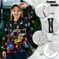 thumbnail image 6 of COEQINE Fashion Girls Quarter Zip Sweatshirt with Collar, Long Sleeve Loose Fit Pullover, Printed Polyester Tops, Machine Washable for 13-14 Year Olds, Dachshund Sunglasses Paw Black, 6 of 7