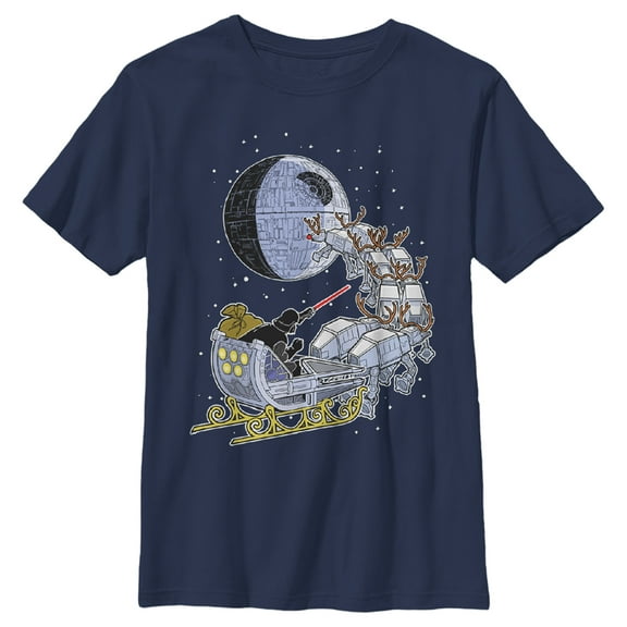 Boy's Star Wars Darth Vader Starry Sleigh Graphic Tee Navy Blue X Large