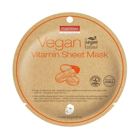Mascarilla facial Purederm vegana y biodegradable con vitamina 1 pza