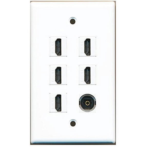 RiteAV - 5 x HDMI and 1 x Toslink Stereo Video Port Wall Plate White