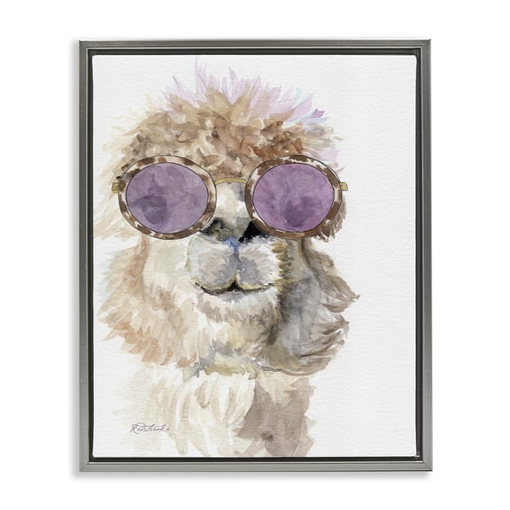 Stupell Industries Eclectic Fashionable Alpaca Portrait Gray Floating Frame Canvas Art, 25 x 31, by Jennifer Redstreake