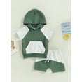 thumbnail image 2 of Bagilaanoe 2Pcs Toddler Baby Boy Short Pants Set Short Sleeve Hooded Sweatshirt Tops + Shorts 3M 6M 12M 18M 24M 3T Kids Casual Summer Outfits, 2 of 9