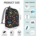 thumbnail image 5 of Game Controller Black Pattern Backpack for School, Cute School Bag with Adjustable Shoulder Straps and Padded Back, 15.7"x11.8"x5.5", 5 of 5