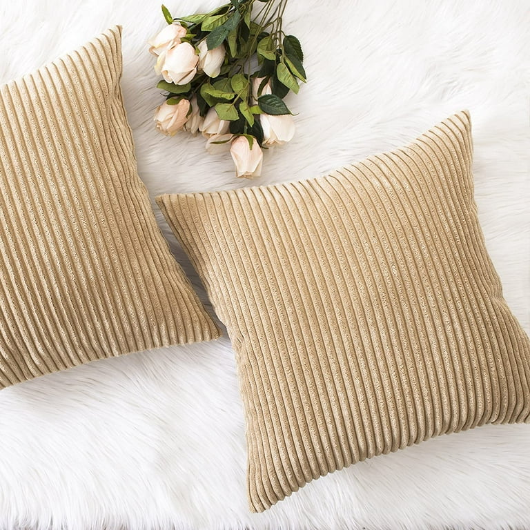 Pillow Covers and Pillow 18x18 Super Soft Decorative Striped Corduroy  Mustard Throw Pillows for Couch, 45x45 Cm