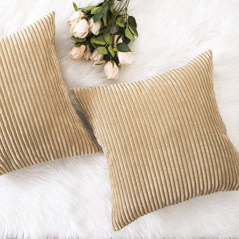 Pillow Covers and Pillow 18x18 Super Soft Decorative Striped Corduroy  Mustard Throw Pillows for Couch, 45x45 Cm