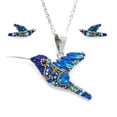 thumbnail image 1 of Juego de aretes y cadena con dije con forma de colibri, plata mexicana ley .925, Azul, 1 of 5