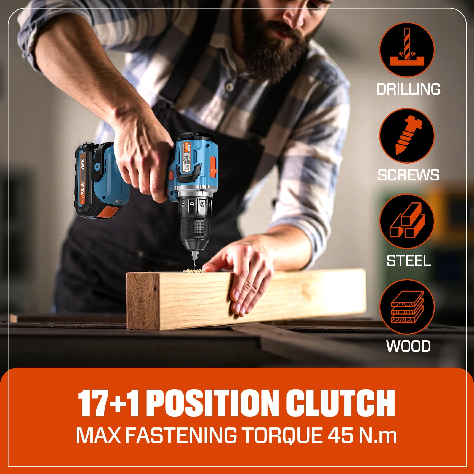 SENIX 20 Volt Max* Brushless 1/2-Inch Drill Driver, 45 Foot-Pounds of Max Torque, 2000 RPM Max, (Battery, Charger and Soft Bag Included) PDDX2-M2