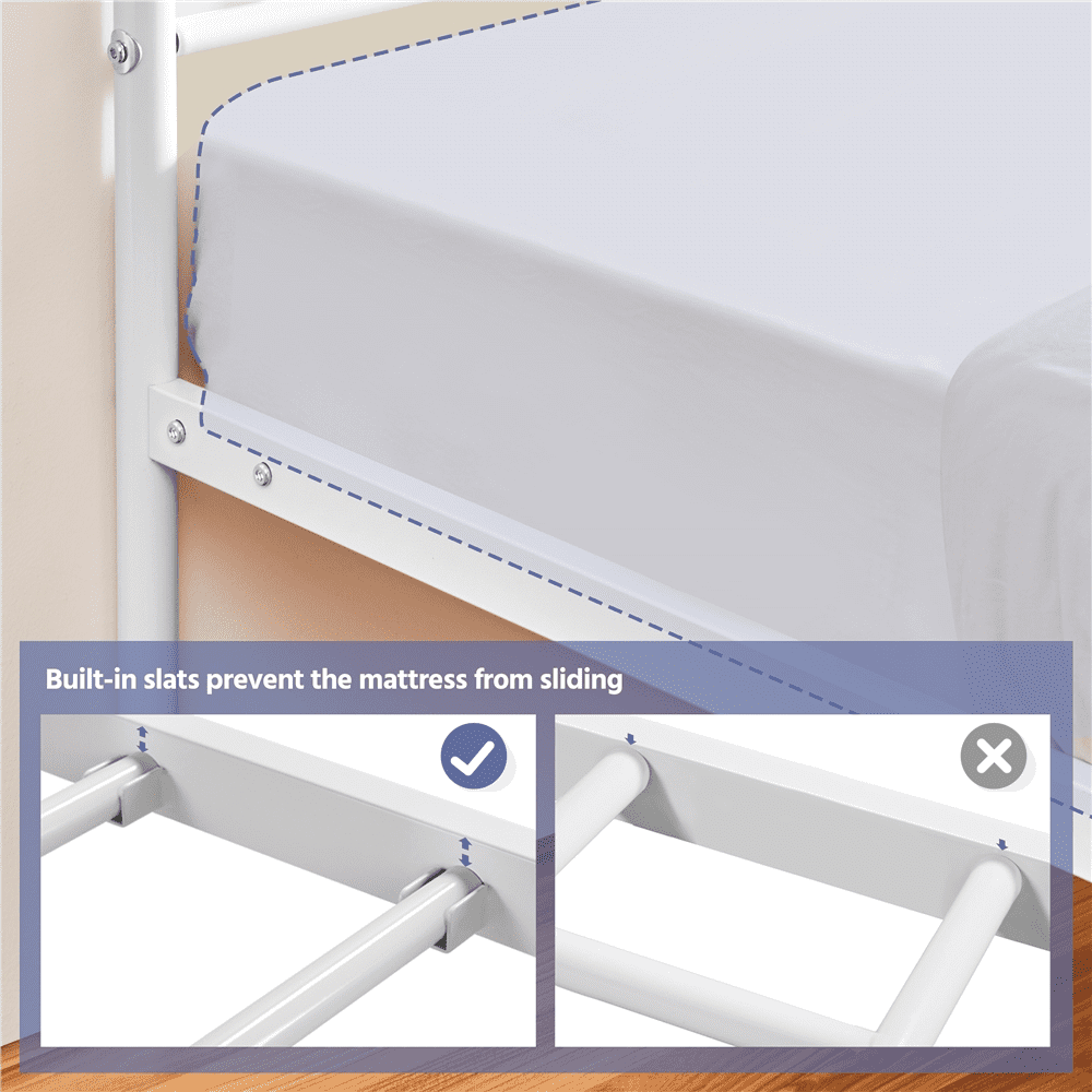 Fullfurnique Simple Metal Platform Bed Frame with Headboard and Footboard, Twin, White