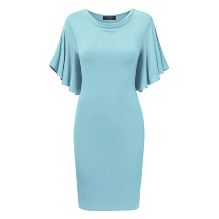 - MBJ WDR1256 Womens Cowl Neck Short Flutter Sleeve Dress L AQUA