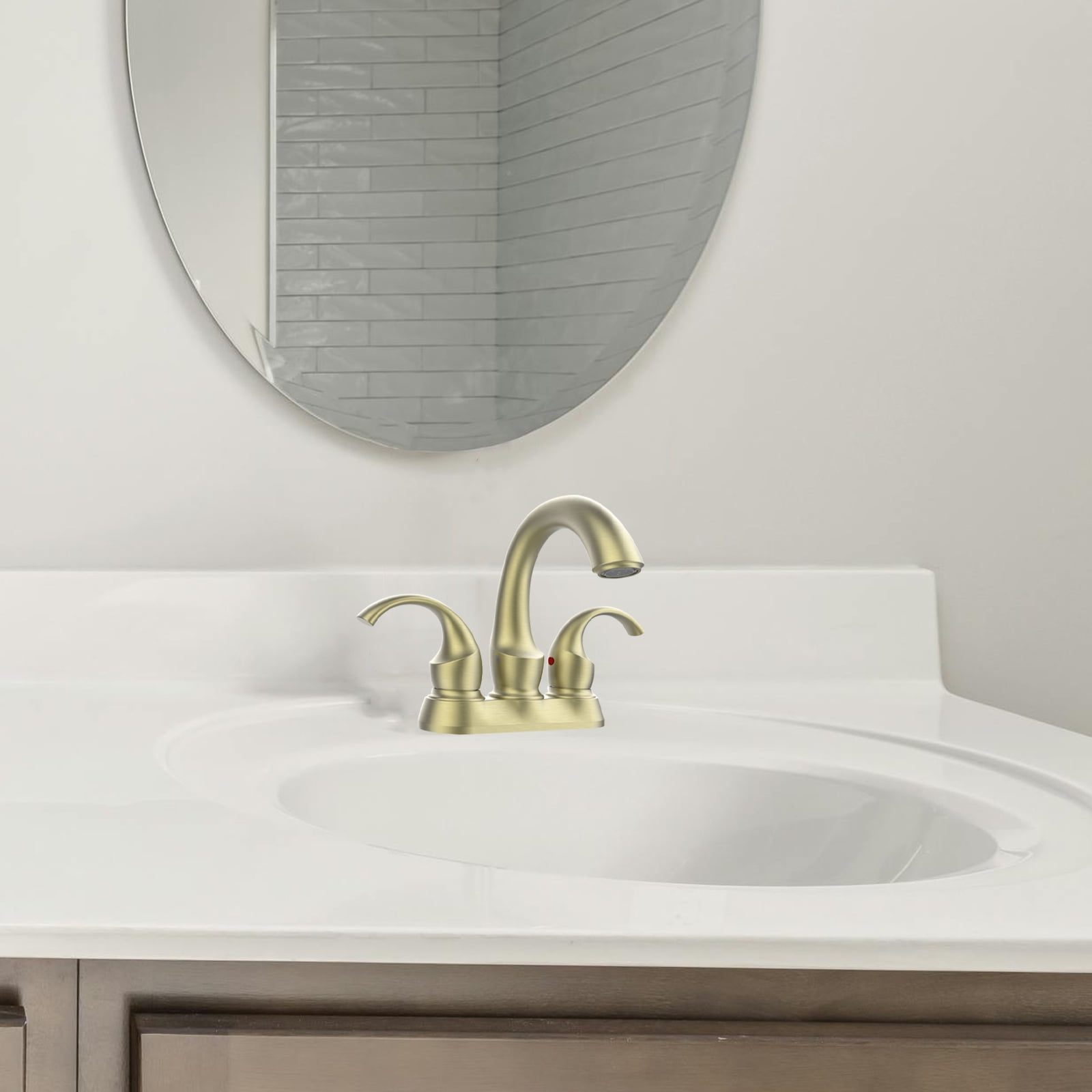 Cobbe 2-Handle Swan Style Bathroom Sink Faucet with Aerator 4-inch Centerset Vanity Sink with Pop-Up Drain and Supply Hoses  Brushed Gold