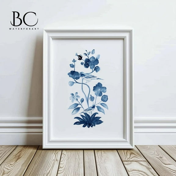 Watercolor Chinoiserie Art Print, Indigo Blue Wall Art, Chinoiserie Decor, Chinoiserie Wall Art, Eclectic Home Decor, Chinoiserie Panel Art Wall Art, Modern Wall Decor, 8x12 UNFRAMED